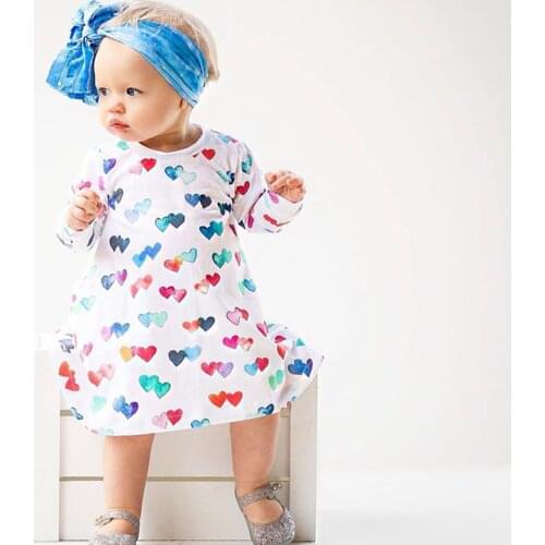 2021 Kids Summer Clothing Baby Infant Girls Long Sleeve Colorful Hearts Dress Babies Princess Outfit Clothes Dresses for 1-6T