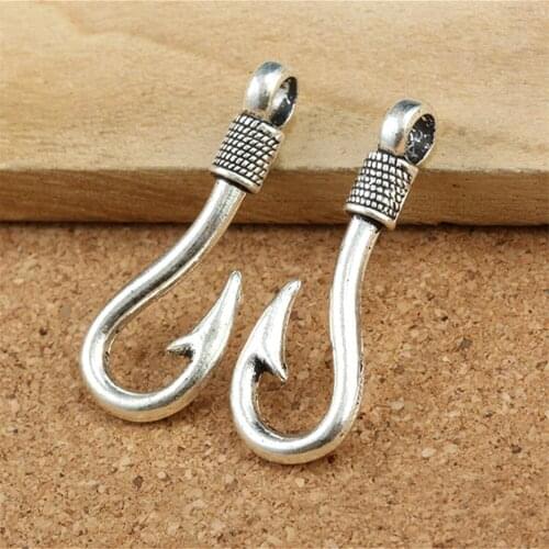 20pcs 36x15x3mm Antique Silver and Bronze Plated Fish hook charm Pendant For Making Diy Handmade Necklace and Earring Jewelry