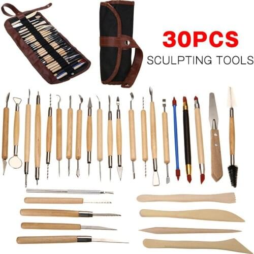 30pcs Carvers Clay Sculpting Tools Carving Pottery Clay Tools Sculpture Craft Wooden Handle Modeling Kit DIY Ceramics Tools