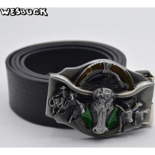 5 PCS MOQ WesBuck Brand High Quality Cowboy Silver Colour Bull Belt buckle Men and Women Jean accessories Belt head With PU Belt