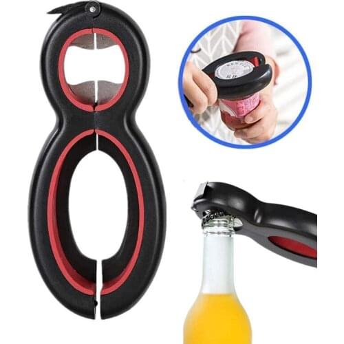 6 in 1 Multi Twist Bottle Opener Stainless Steel Manual Jar Non-Slip Can Opener Lid Twist Off Kitchen Gadgets