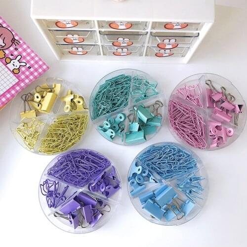 84pcs/box Candy Color Binder Clips Set Shape Hollow Paper clips Clamp Photo Tickets Holder Kawaii Stationery Office Accessories