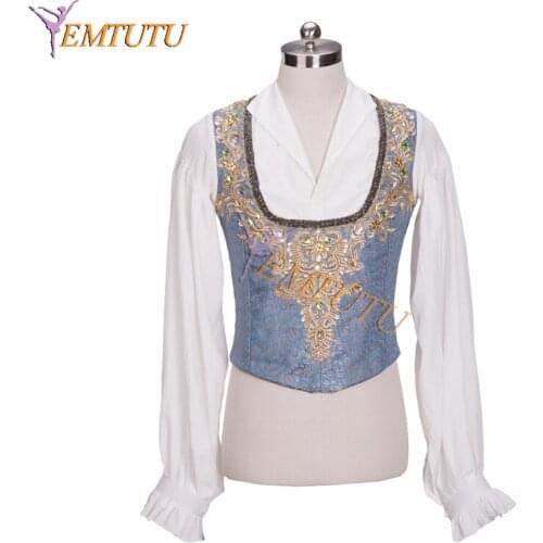 Gold white Mens Professional ballet tunic chiffon Sleeves boys princes ballet jacket Male Ballet Top Ballet Dance Costume