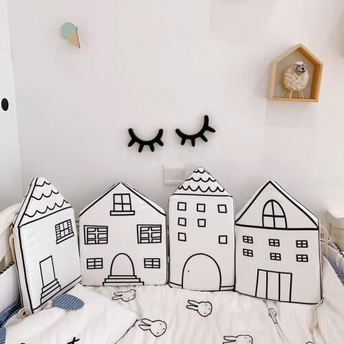 4 Pcs Baby Bed Bumper Infant Cradle Child Crib Bumpers Comfortable Protect Kids Pillows Bed Fence Cute Cotton Combination House