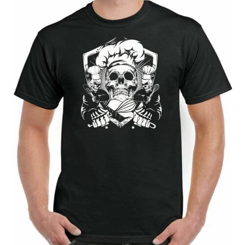 Baker Chef Men T-Shirt Skull Mens BBQ Cook Cooking Baking Food Hat Kitchen Party Top