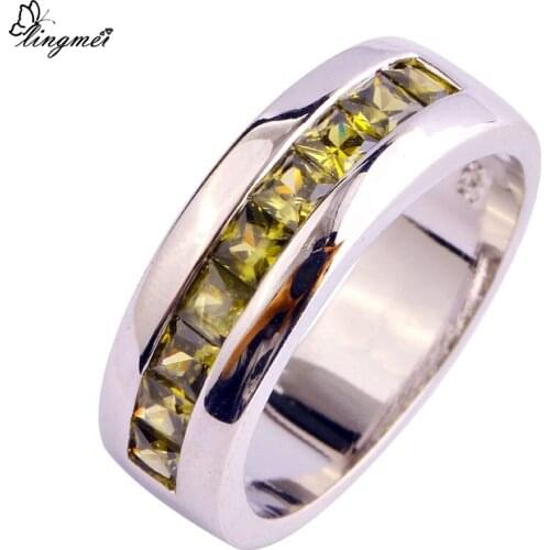 Lingmei Wholesale Fashion Unisex Jewelry Princess PeridotSilver Color Ring Size 7 8 9 10 For Women Men Party Rings Free Shipping