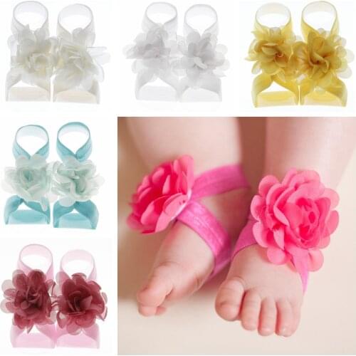Nishine 2pcs/pair Boutique Chiffon Flower Barefoot Sandals for Baby Girls Newborn Photo Props Kids Fashion Accessories