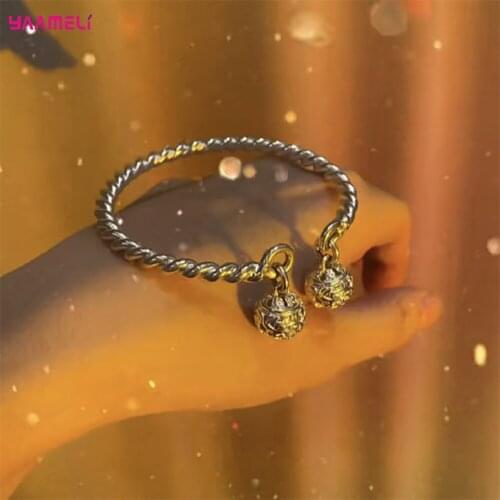 925 Sterling Silver Bells Cuff Bracelet for Couples Lovers Adjustable Lucky Beads Bangle Women Men Fine Jewelry Accessories