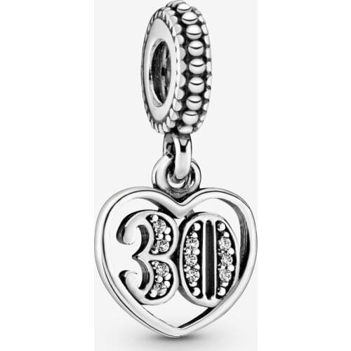Fits Original Pandora Charms Bracelet 925 Sterling Silver 30th Celebration Dangle Charm Beads for Jewelry Making bijoux