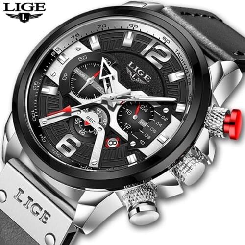 2021 Watches Mens LIGE Top Brand Luxury Sports Watch Men Fashion Automatic Calendar Leather Wrist Watch For Men Black Male Clock