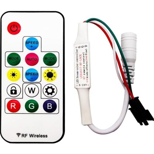 DC5 -24V 14Keys Mini Smart RF Led Controller Wireless Remote For Individually Addressable WS2811/WS2812 RGB Led Strip Light