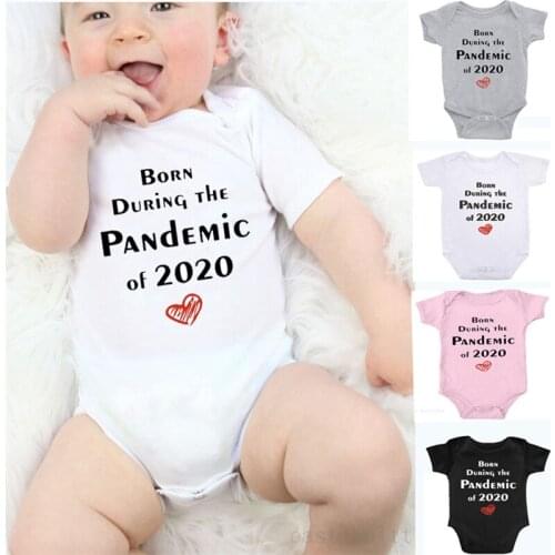 Newborn Baby Bodysuit Summer Letter Born During of 2020 Print Boys Girls Jumpsuit Short Sleeve Romper Infant Cotton Kids Outfits