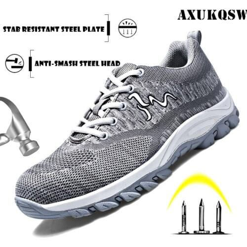 Breathable Work Boots Steel Toe mid-plate Anti-slip Anti-smashing Wilderness Survival Men Safety Shoes 2020 Mens Hiking Shoes