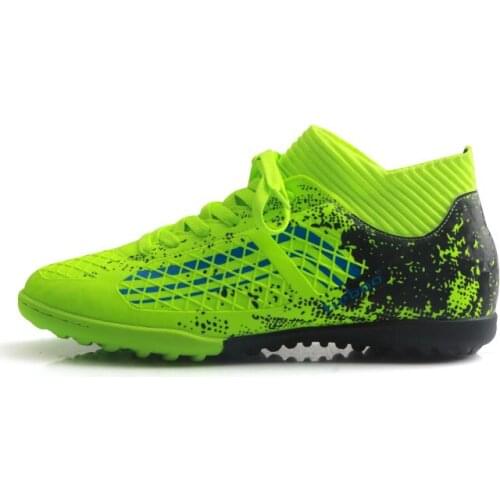 Exclusive! TIEBAO Football Shoes Durable Rubber Sole High Ankle TF Turf Football Boots Outdoor Sports Training Soccer Shoes