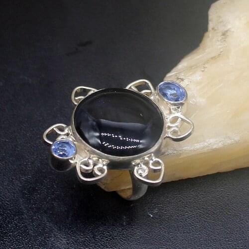 Gemstonefactory Jewelry Big Promotion Single Unique 925 Silver Botswana Agate Blue Topaz Women Men Gifts Rings 7# 20212639