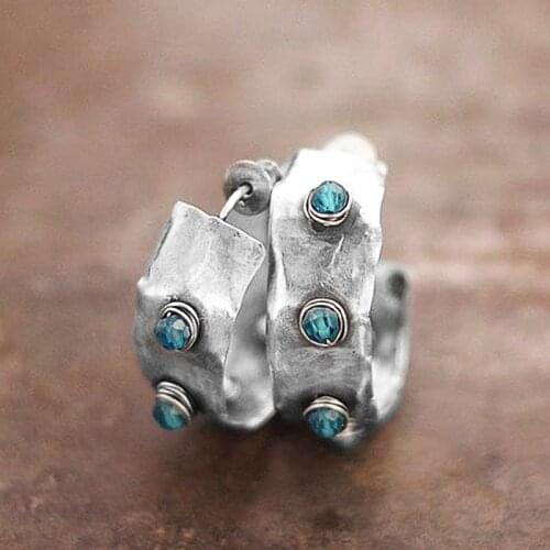 Hot Sale Ladies Retro Imitation Turquoise Stud Earrings Ethnic Style Individual Ear Jewelry