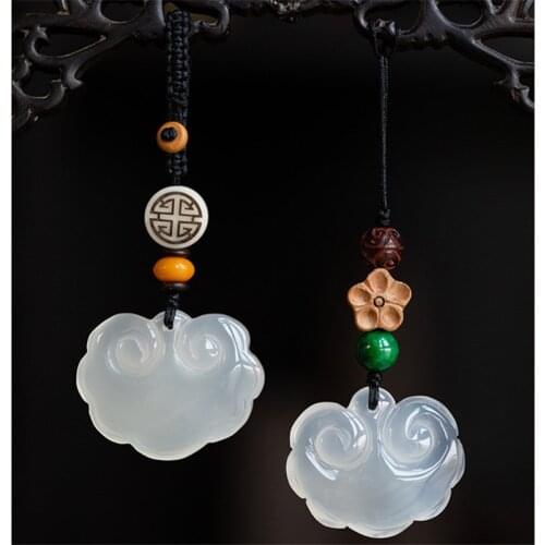 Chinese element white chalcedony longevity Ruyi Fu lock pendant pendant mobile phone chain lanyard phone charm lanyards keychain