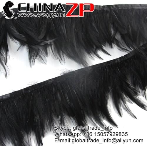 Gold Manufacturer CHINAZP Factory 2yards/lot Hot Sale Dyed Black Rooster Neck Hackle Feather Trim