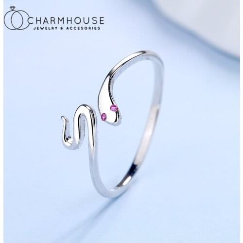Pure Silver 925 Finger Rings For Women Snake Ring Adjustable Anillo Bague Femme Trendy Jewelry Accessories Bijoux Party Gifts