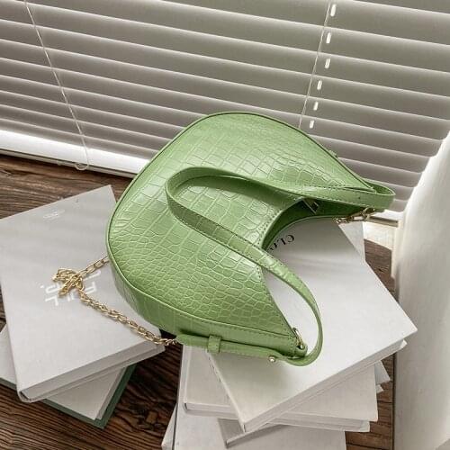 Stone Pattern Half-Moon Design Small PU Leather Crossbody Bags for Women 2021 Simple Ladies Chain Trend Armpit Shoulder Handbags