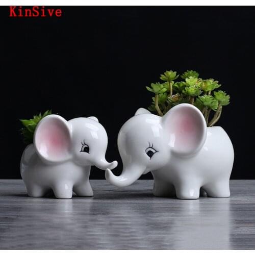 Cute Ceramic Succulents Plants Flower Pot Elephant Shape Mini Pots For Plant Modern Animal Style Planter Holder Office deskDecor