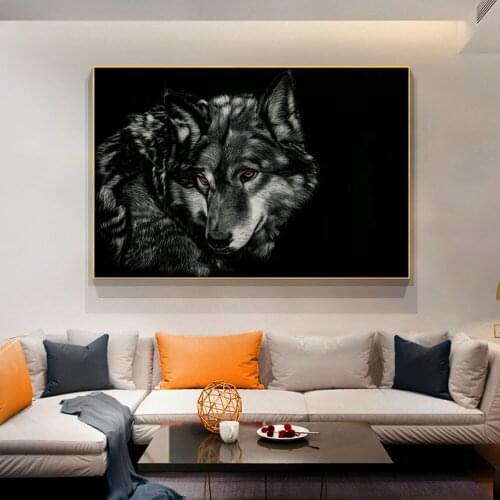 Minimalism Black And White Cool Wolf Big Poster Animal Canvas Painting Prints Wall Decor Picture For Living Room Wall Decoration
