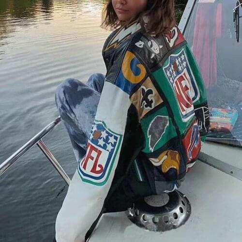 Fashion Coat Women Print Jacket Women Couple Bomber Unisex Racer Jackets Varsity Streetwear Colorblock Woman Jacket Clothes