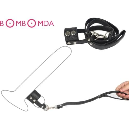 BDSM Bondage Penis Ring For Men Cock Aid Chain Leash Leather Cock Ring Ball Stretcher Bondage Adult Game Sex Toys For Couples