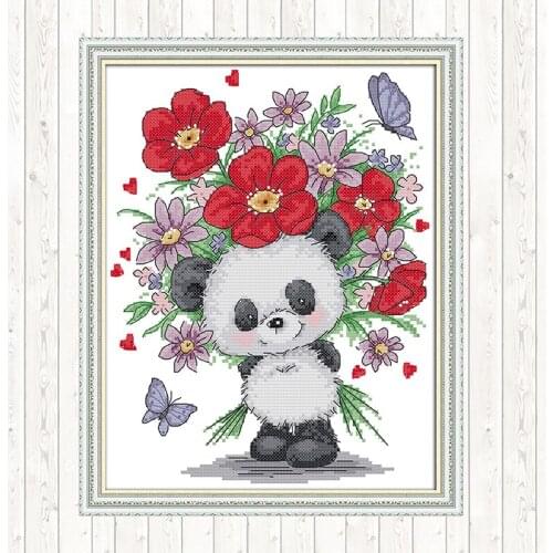 Bear Giving Flowers Patterns Kits Home Decor Cotton Thread Embroidery Needlework Sets DIY Needlework Crafts Cross Stitch Kits