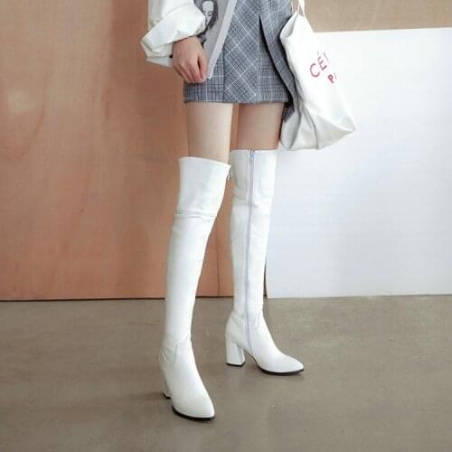 Oversized 10 - thigh high boots knee high boots over the knee boots women ladies boots Side zipper with pointed head and th