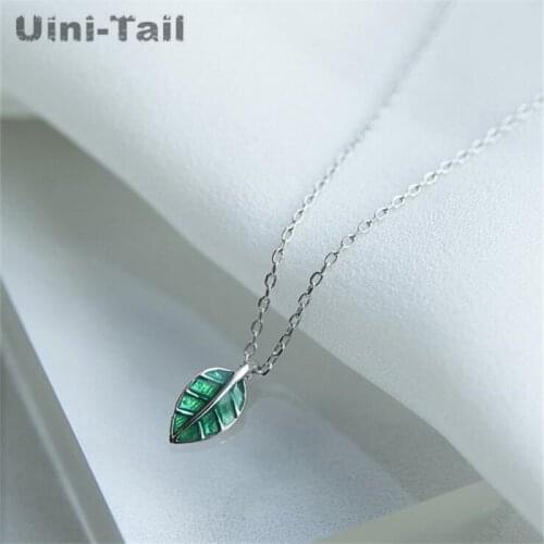Uini-Tail 2019 new listing 925 sterling silver niche design green leaf necklace fairy literary simple fresh and lovely fine