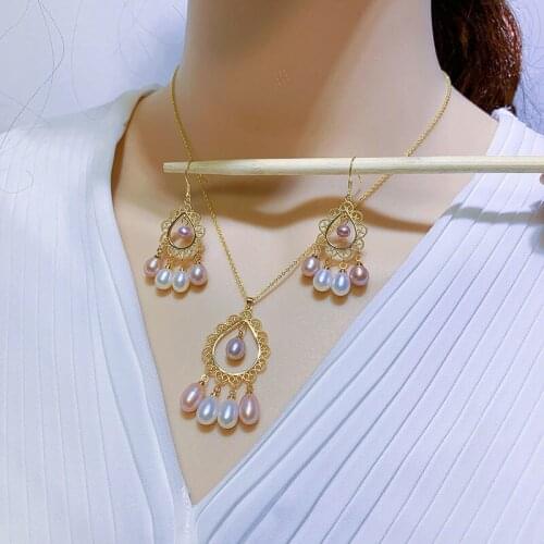 Net celebrity hot bar natural freshwater pearl necklace female two-piece set for mothers birthday gift