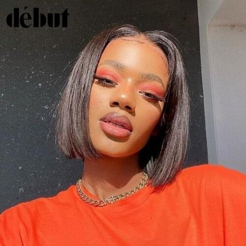 Lace Front Short Bob Wigs Natural Black Human Hair Wigs Debut Straight Lace Part 99J Red Brown 100% Remy Hair Wigs For Women