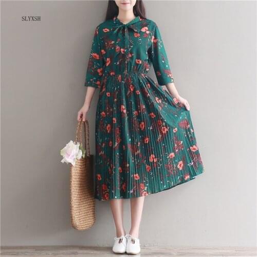 Maternity dress Retro Floral Print Long Chiffon Pleated Dresses 2018 Spring Summer Pregnant Women pregnancy Flowers Dresses