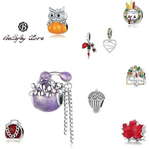 Bellafay Customed Real 925 Silver Pumpkin Charms Horse Beads Tibetan Antelope Fits Original Bracelet Bangles Women DIY Jewelry