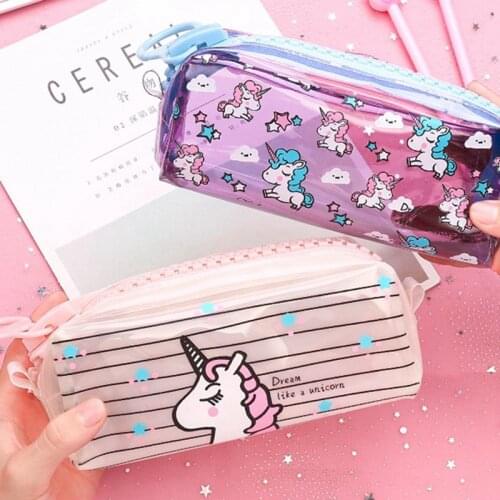 Transparent Unicorn Pencil Case Big Zipper Capacity School Pencil Bag Storage Pouch Pen Box School Supplies Stationery Gift