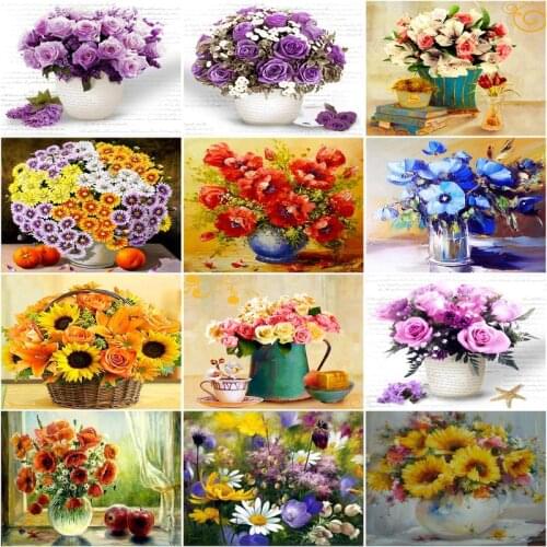 CHENISTORY Frame Picture Painting By Numbers Kits Rose Flowers Acrylic Wall Art Home Decors Coloring By Numbers For Home Diy Gif