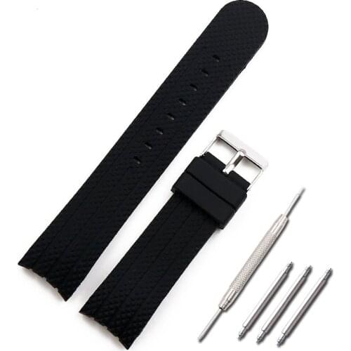 Silicone strap mens watch accessories 22mm curved interface pin buckle outdoor sports waterproof strap women watch band