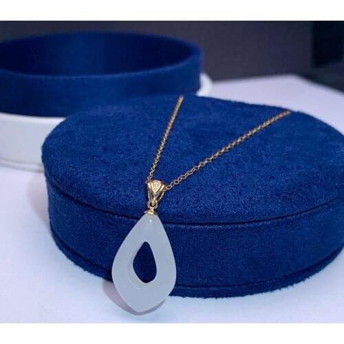 SHILOVEM 18k yellow gold natural white Jasper pendants Christmas Gift fine Jewelry wedding no necklace 13*20mm mymz1320001hby