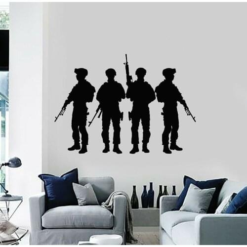 Soldiers Silhouette Wall Decal Military Army Weapons Vinyl Window Stickers Teens Kids Bedroom Playroom Man Cave Home Decor E529