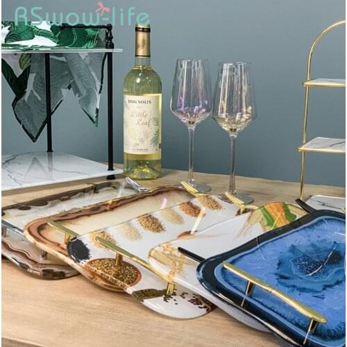 35.5*22cm Light Luxury Glass Trays Home Desktop Jewelry Storage Trays Snack Dessert Food Tray Service Tray For Kitchen Storage