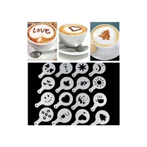 16Pcs Coffee Latte Cappuccino Barista Art Stencils Cake Duster Templates Coffee Tools Accessories Gusto Nespresso Zavarnik Dolce