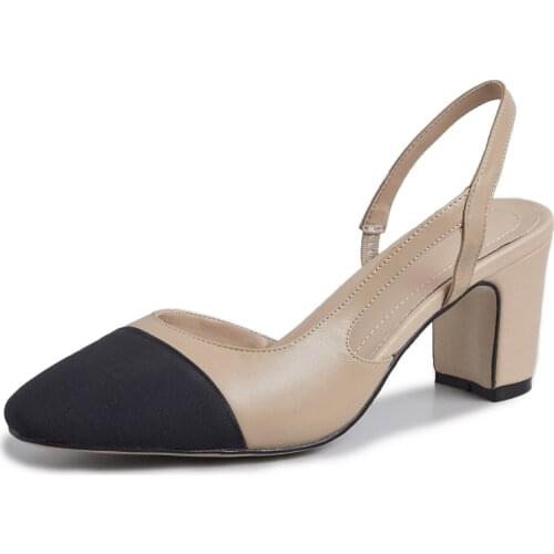 Kmeioo new Slip-on shoes Womens Pumps High Heels sandals Woman Chunky Square toe Contrast Color pumps Casual Office lady shoes