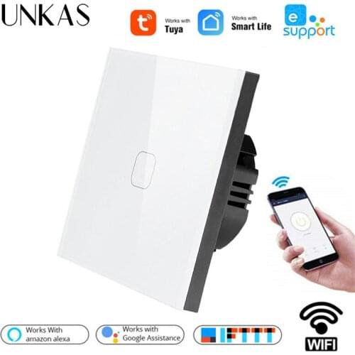 UNKAS Smart Home 1/2/4 Gang 1 way Wall Light Touch Switch,ewelink App Control Wireless WiFi EU Standard Touch Switch