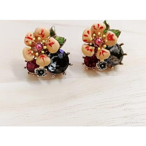 Women Enamel color Flower stud Earrings party jewelry crystal statement earring