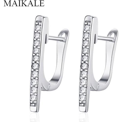 MAIKALE Creative Letter Shape Cubic Zirconia Stud Earring Gold Silver Color Geometric Earrings for Women Jewelry Fashion Gifts