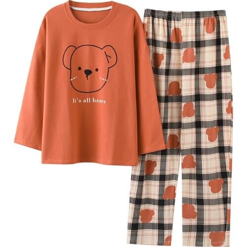 Plus Size 5XL Pajamas Sets O-Neck Ladies Pyjama Sets Long Sleeve Cotton Sleepwear Female Pyjamas Home Clothes Nightgown Homewear