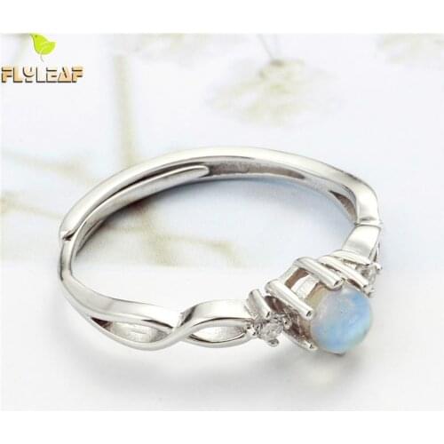 Flyleaf 100% 925 Sterling Silver Natural Stone Moonstone Open Rings For Women Simple Fashion Party Jewelry