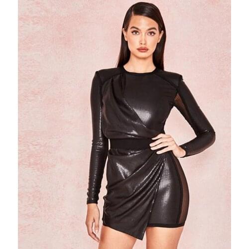 Love Aing 2020 The New Black New Fashion Nightclub Party Temperament Sexy Slim Ladies Long-sleeved Sheet Irregular Strap Dress