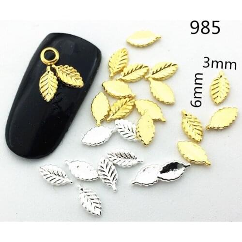 100pcs/lot New Japan 3D Alloy Charm Nail Art Decroration Metal Kawaii Leaf Gold Silver Plated DIY Nails Tools for Manicure